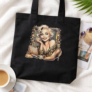 Chic Black Tote with Glamorous Illustration